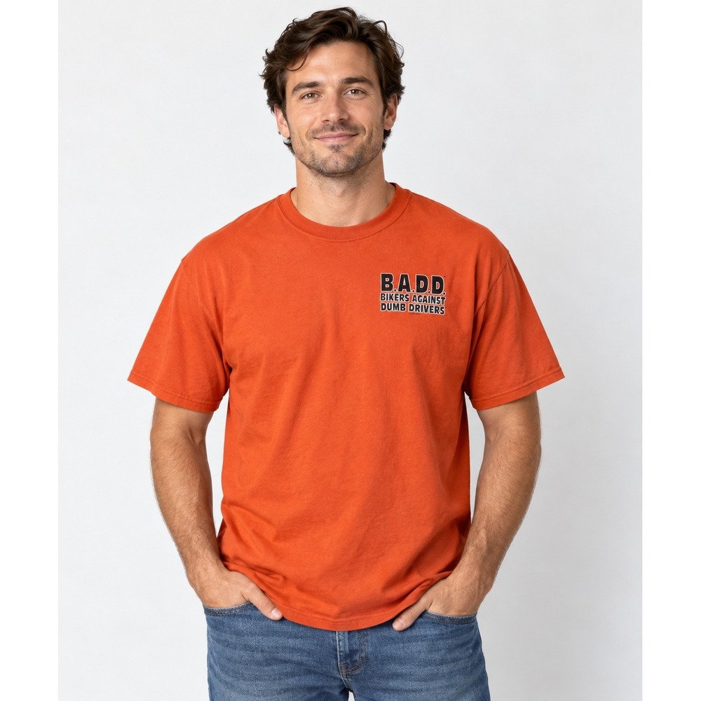 Anvil BADD Bikers Against Dumb Drivers 2007 Orange Graphic Tee Large